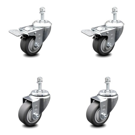 Service Caster 3.5 Inch Thermoplastic Rubber Swivel 3/8 Inch Stem Caster Total Lock Brake, 2PK SCC-TSTTL20S3514-TPRB-381615-2-S-2